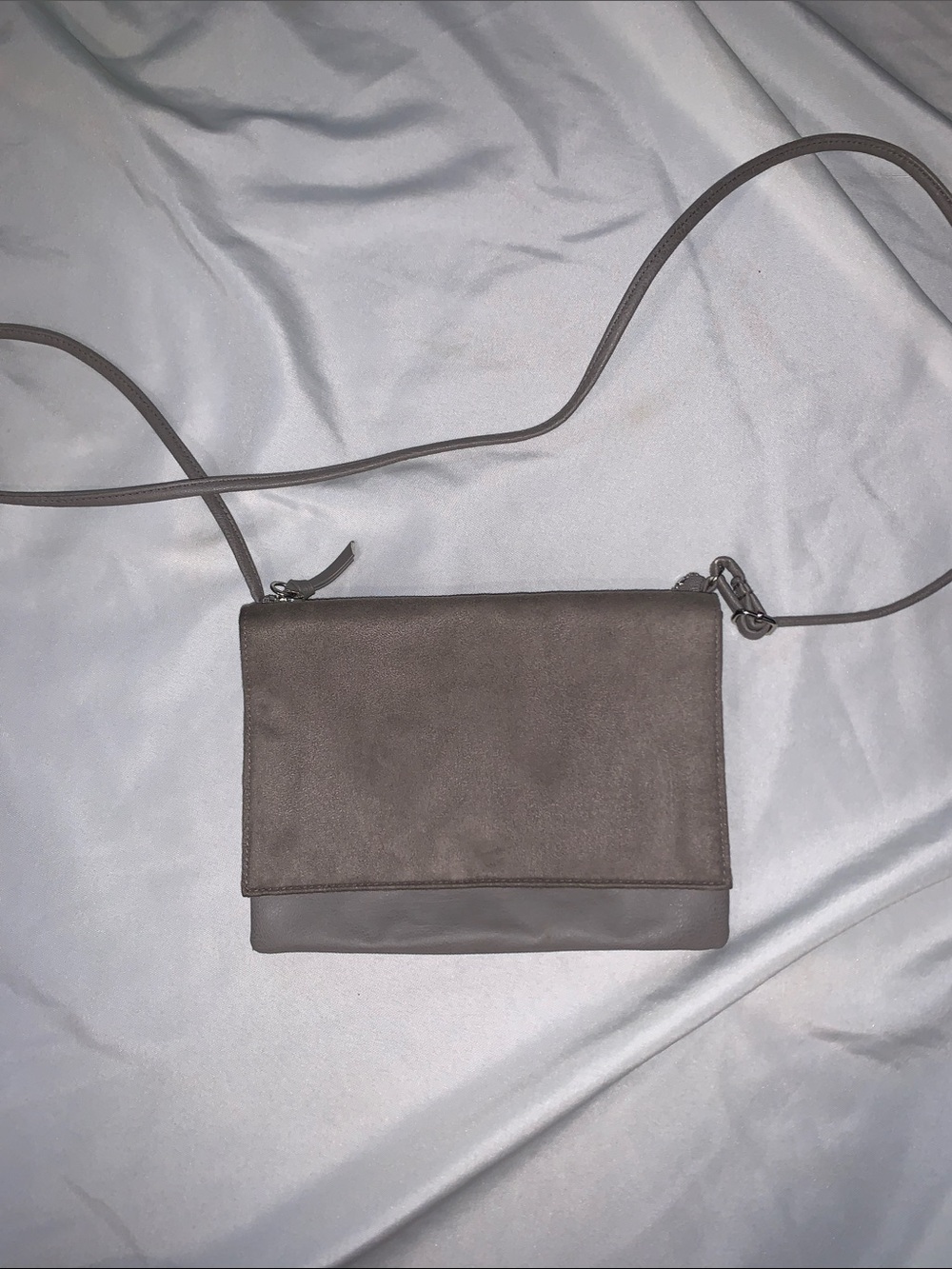 Grey Multi Textured Crossbody Bag with Adjustable Strap